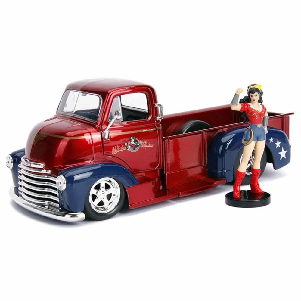 Jada Diecast 1:24 1952 Chevy COE Pickup met Wonder Woman figuur Afbeelding 1