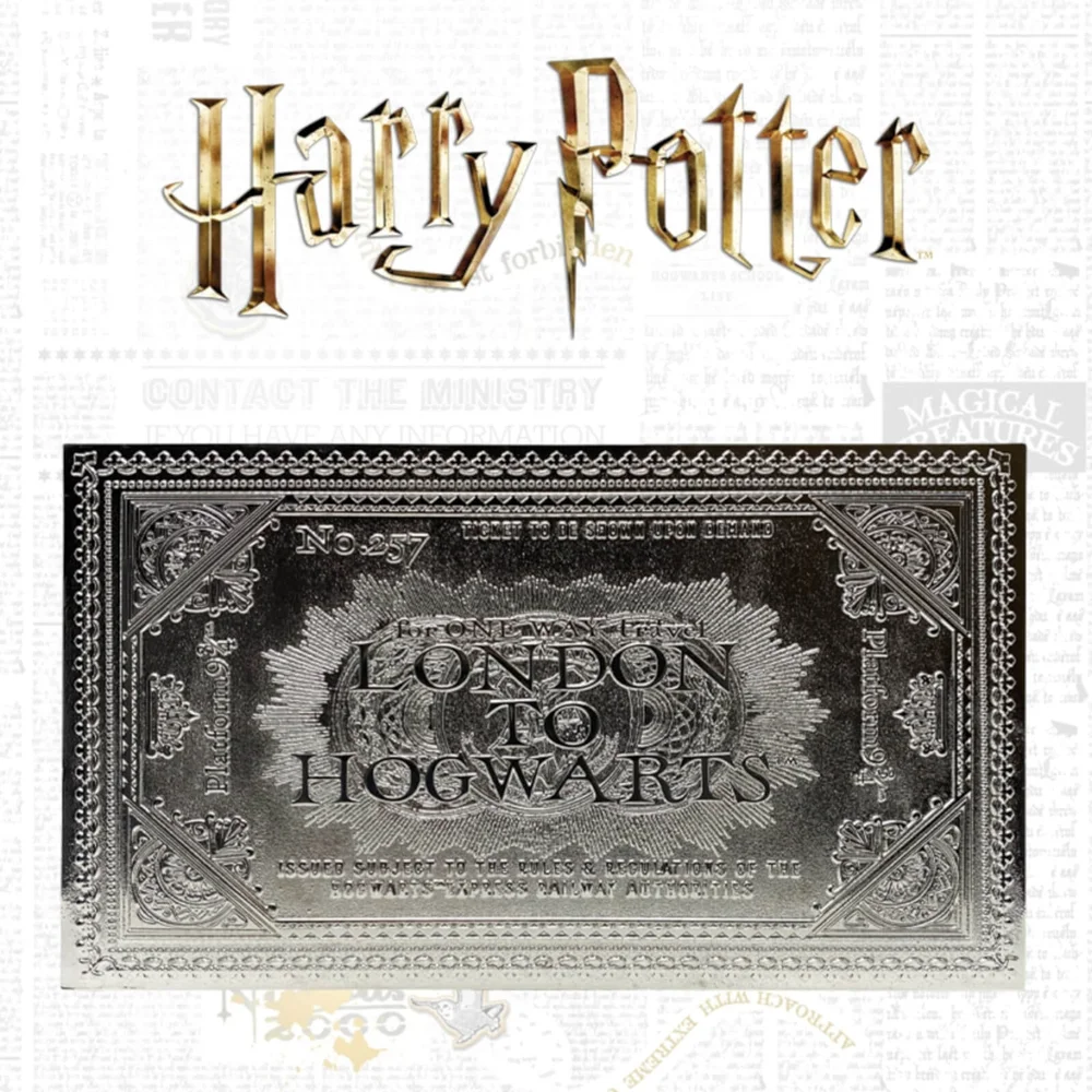 Harry Potter verzilverd Limited Edition Zweinstein Ticket Replica Afbeelding 1