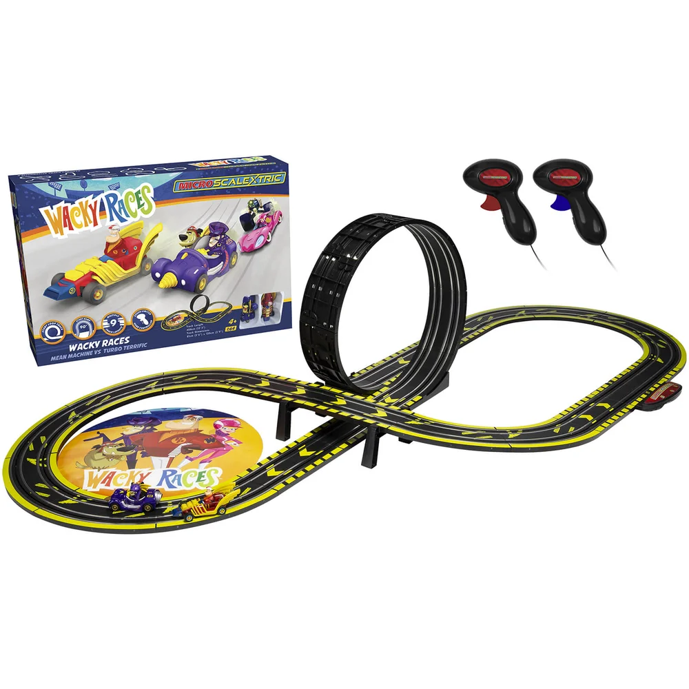 Micro Scalextric Wacky Races with Dick Dastardly & Muttley vs Peter Perfect Mains Powered Race Set Afbeelding 1
