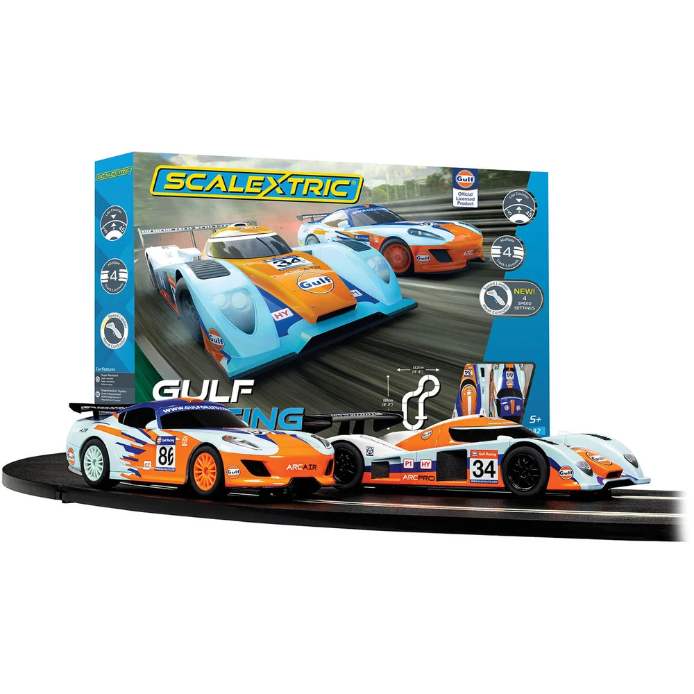 Scalextric Gulf Racing (Team GT Gulf vs Team LMP Gulf) Race Set Afbeelding 1