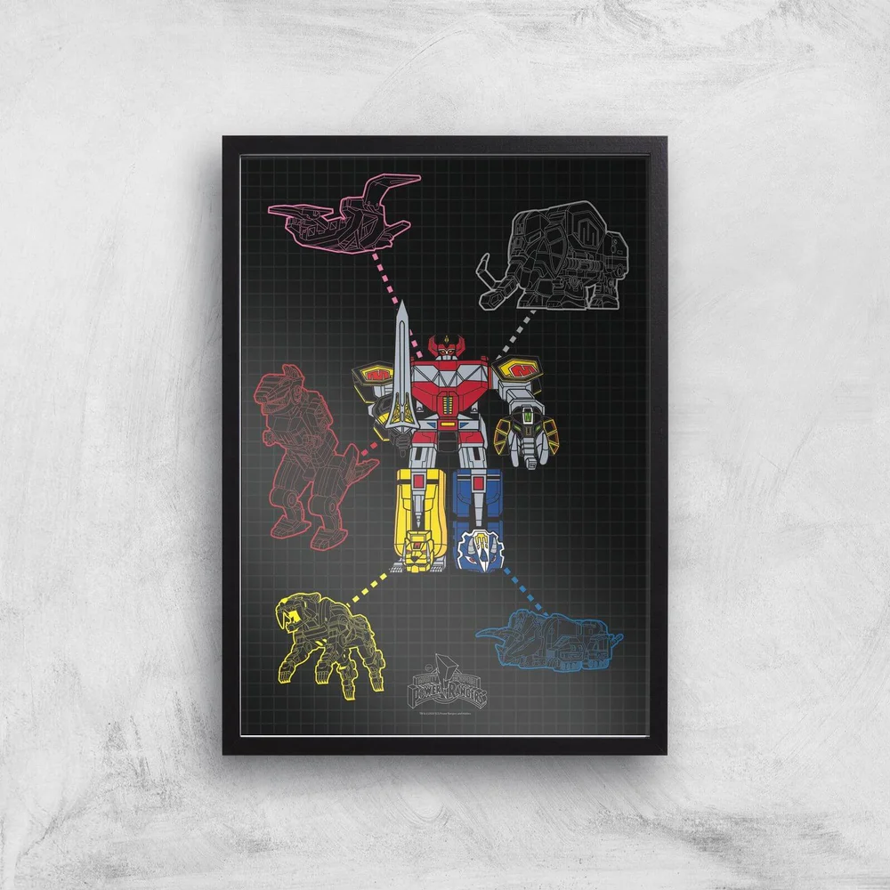 Power Rangers Megazord Giclee Print Giclee Art Print - A4 - Black Frame Afbeelding 1