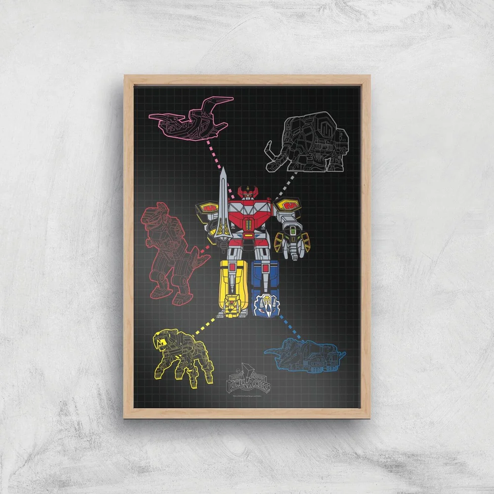 Power Rangers Megazord Giclee Print Giclee Art Print - A3 - Wooden Frame Afbeelding 1