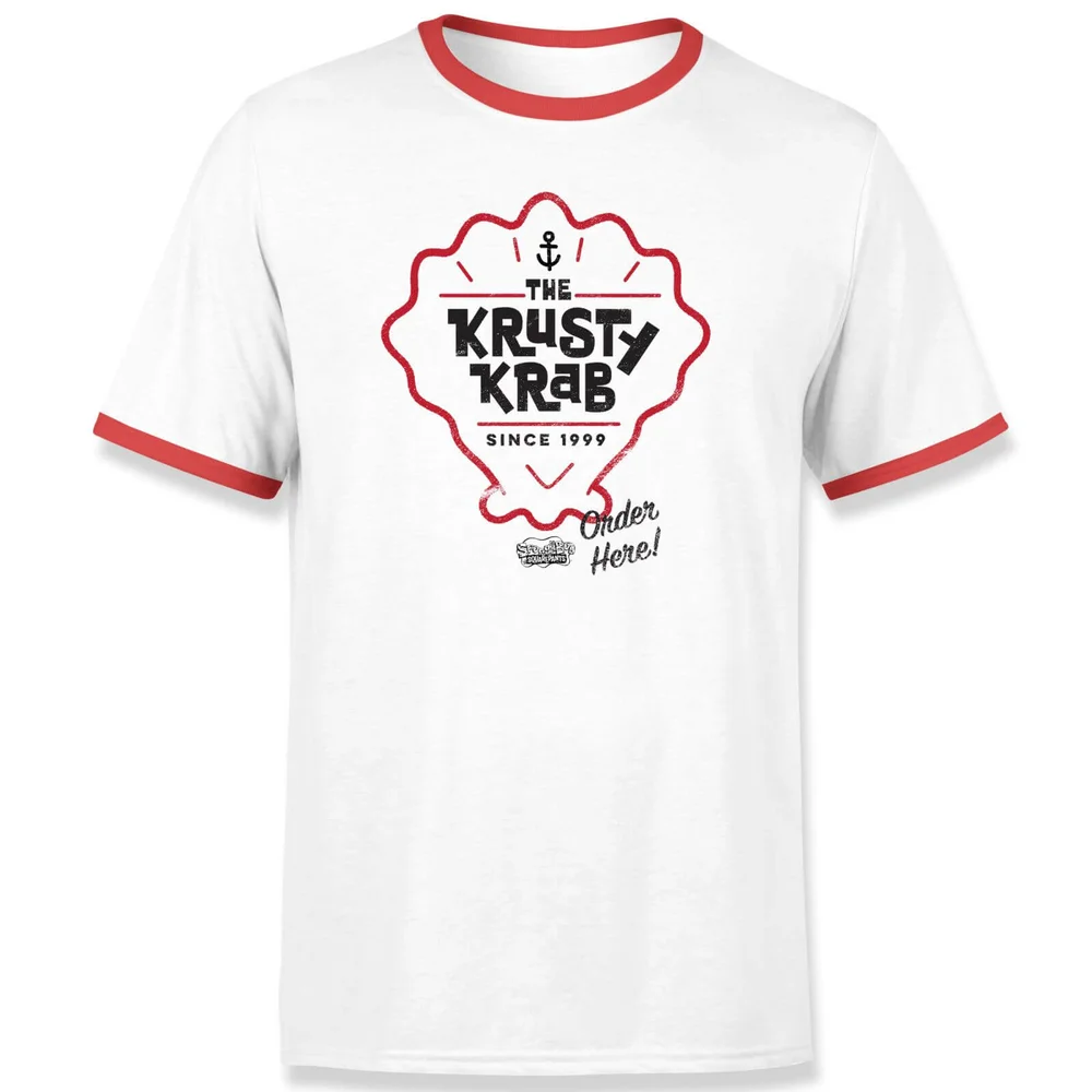 Spongebob Krusty Krab Unisex Ringer T-Shirt - Wit / Rood - S Afbeelding 1