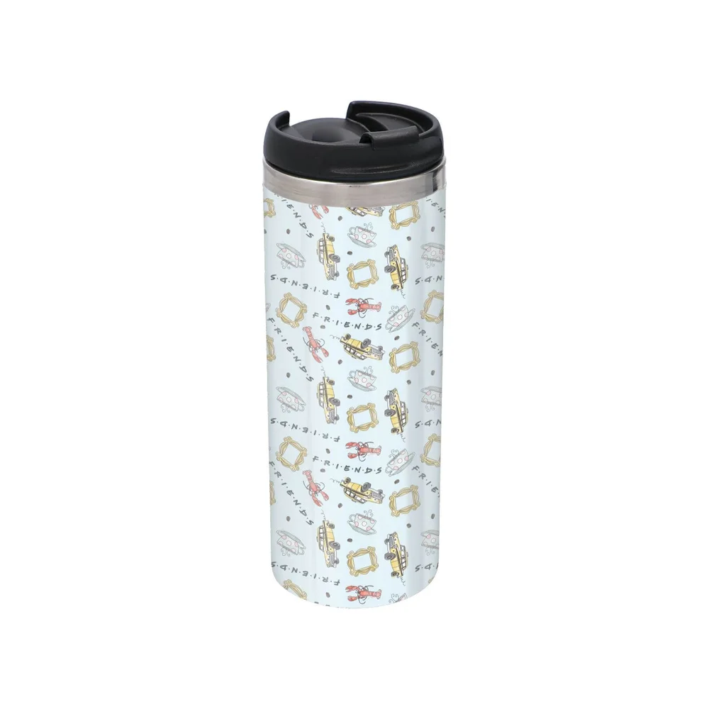 Friends Pattern Cool Tone Stainless Steel Thermo Travel Mug - Metallic Finish Afbeelding 1