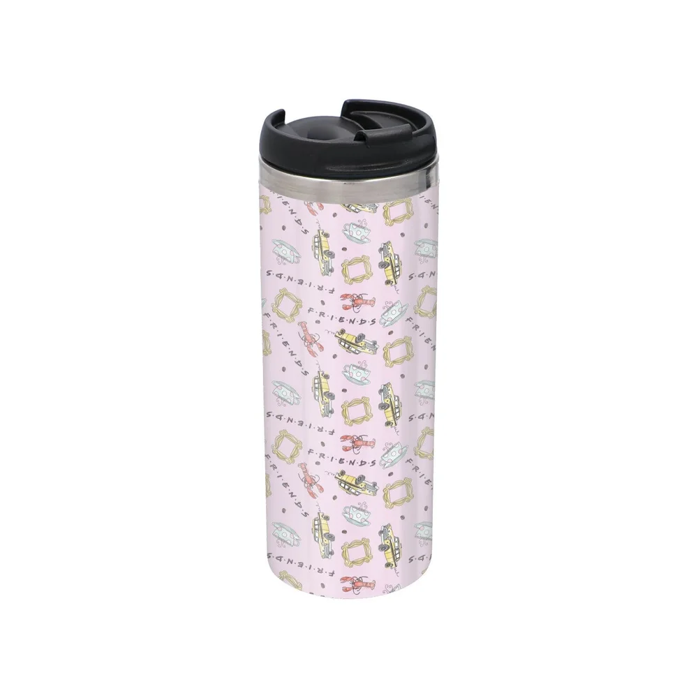 Friends Pattern Warm Tone Stainless Steel Thermo Travel Mug - Metallic Finish Afbeelding 1