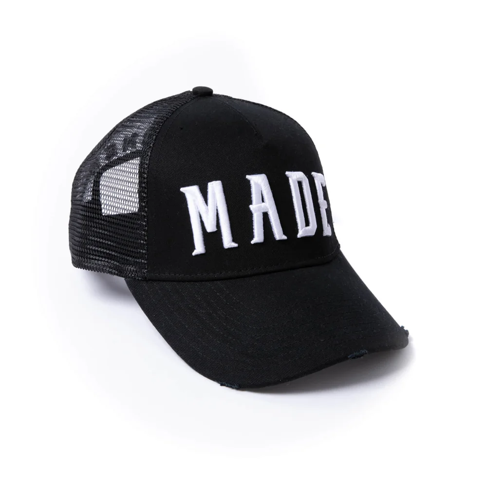 Milliner Black Distressed Cotton Trucker Made 3D Embroidered Afbeelding 1