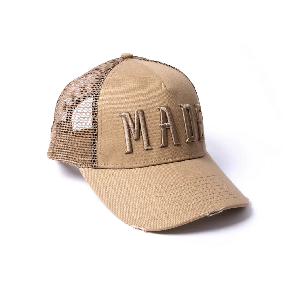 Milliner Almond Distressed Cotton Trucker Made 3D Embroidered Afbeelding 1