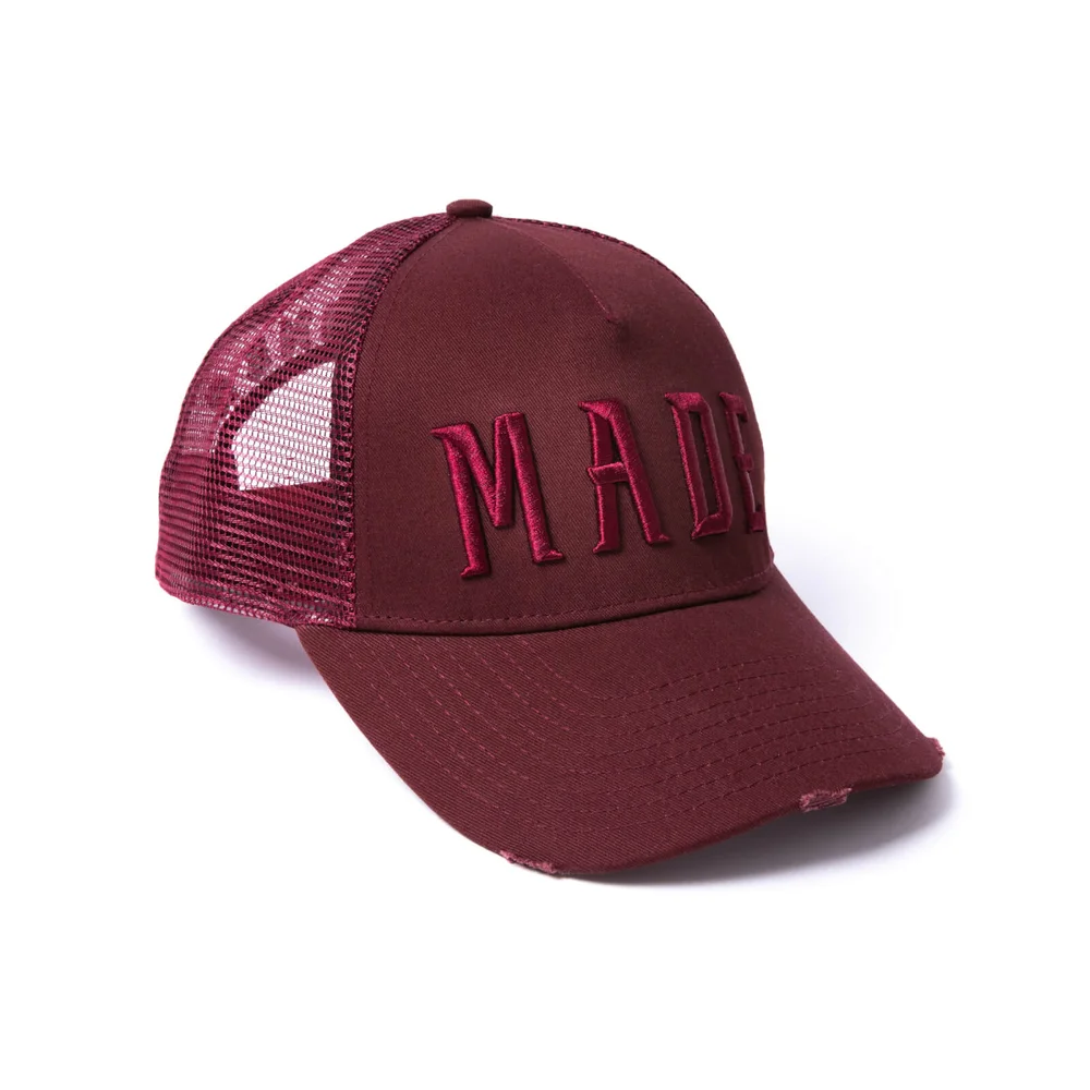 Milliner Fired Brick Distressed Cotton Trucker Made 3D Embroidered Afbeelding 1