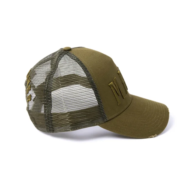Milliner Military Olive Distressed Cotton Trucker Made 3D Embroidered