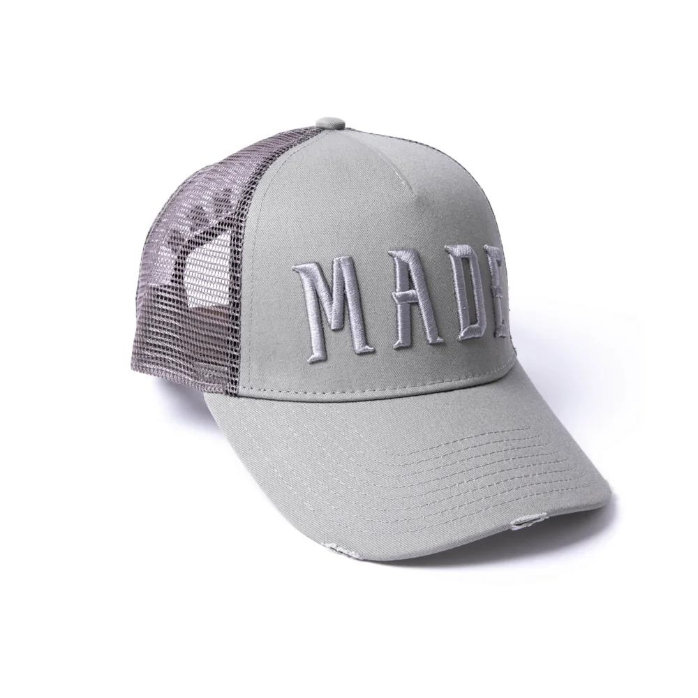 Milliner Sleet Grey Distressed Cotton Trucker Made 3D Embroidered Afbeelding 1
