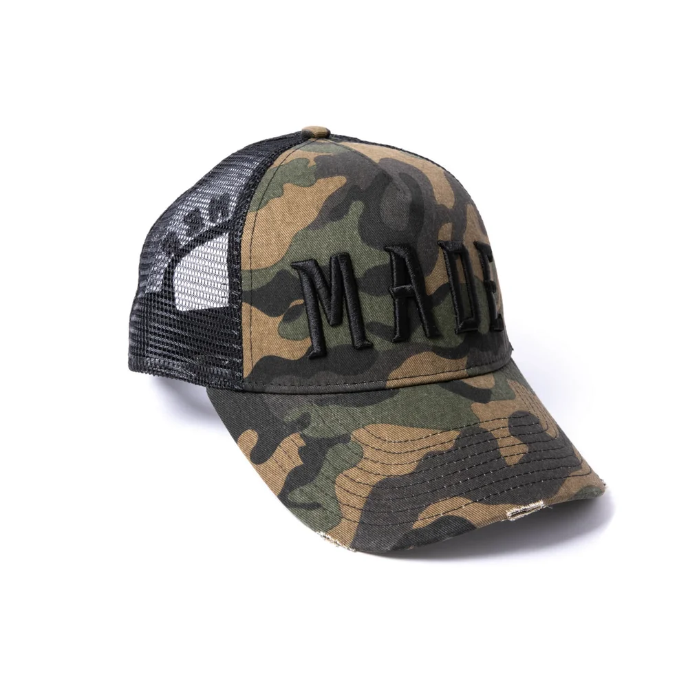 Milliner Camo Distressed Cotton Trucker Made 3D Embroidered Afbeelding 1