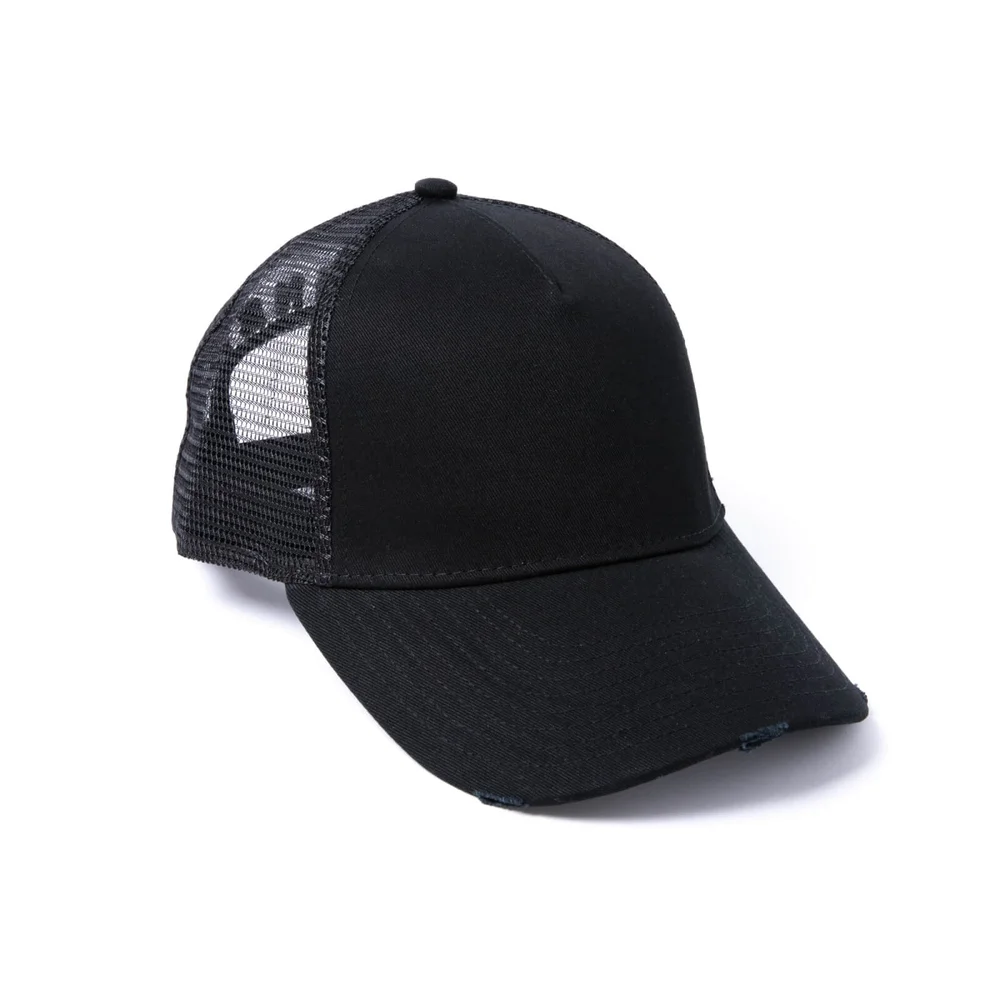 Milliner Plain Distressed Cotton Trucker Black Afbeelding 1