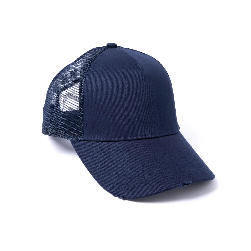 Milliner Plain Distressed Cotton Trucker Navy Afbeelding 1