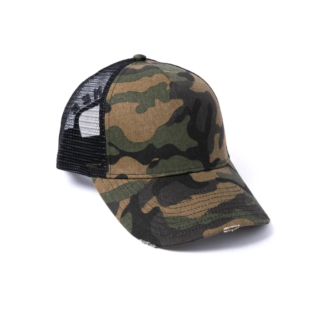 Milliner Plain Camo Distressed Cotton Trucker Afbeelding 1