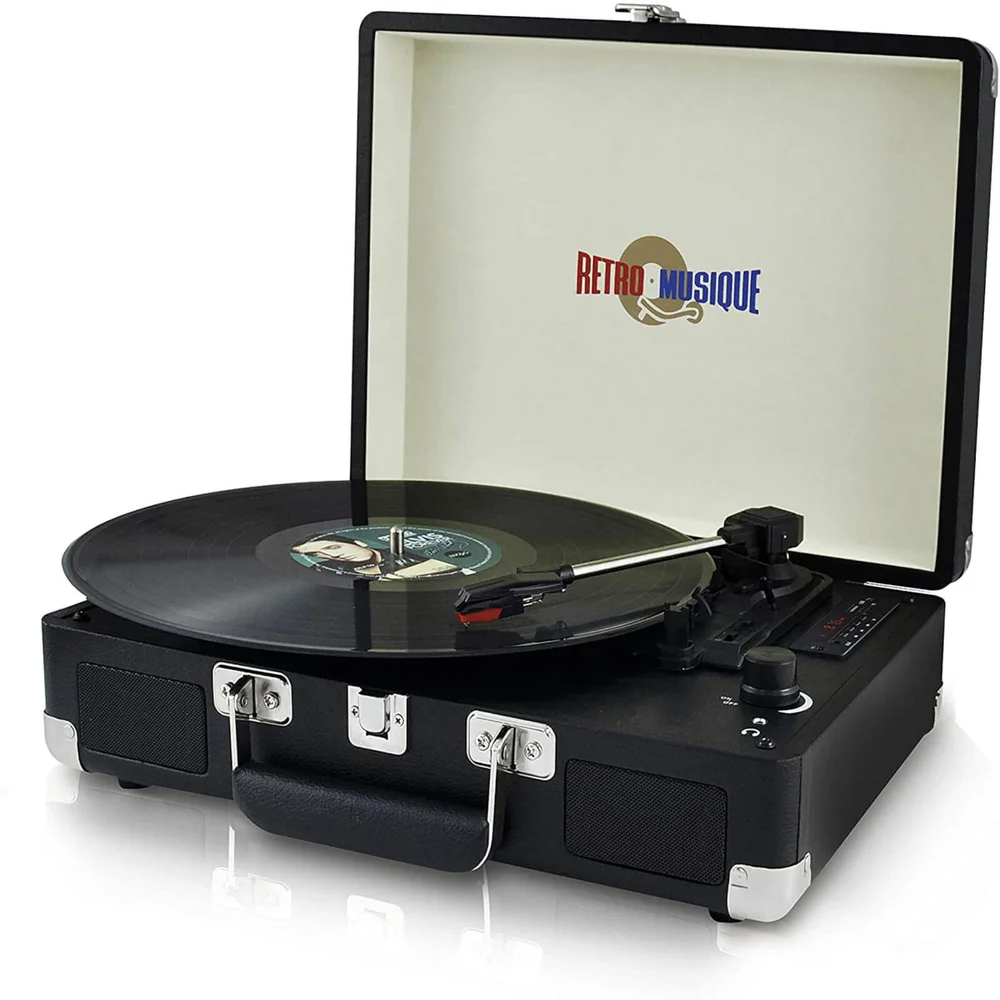 Retro Musique Suitcase LP Player + Radio - Black (UK Plug) Afbeelding 1