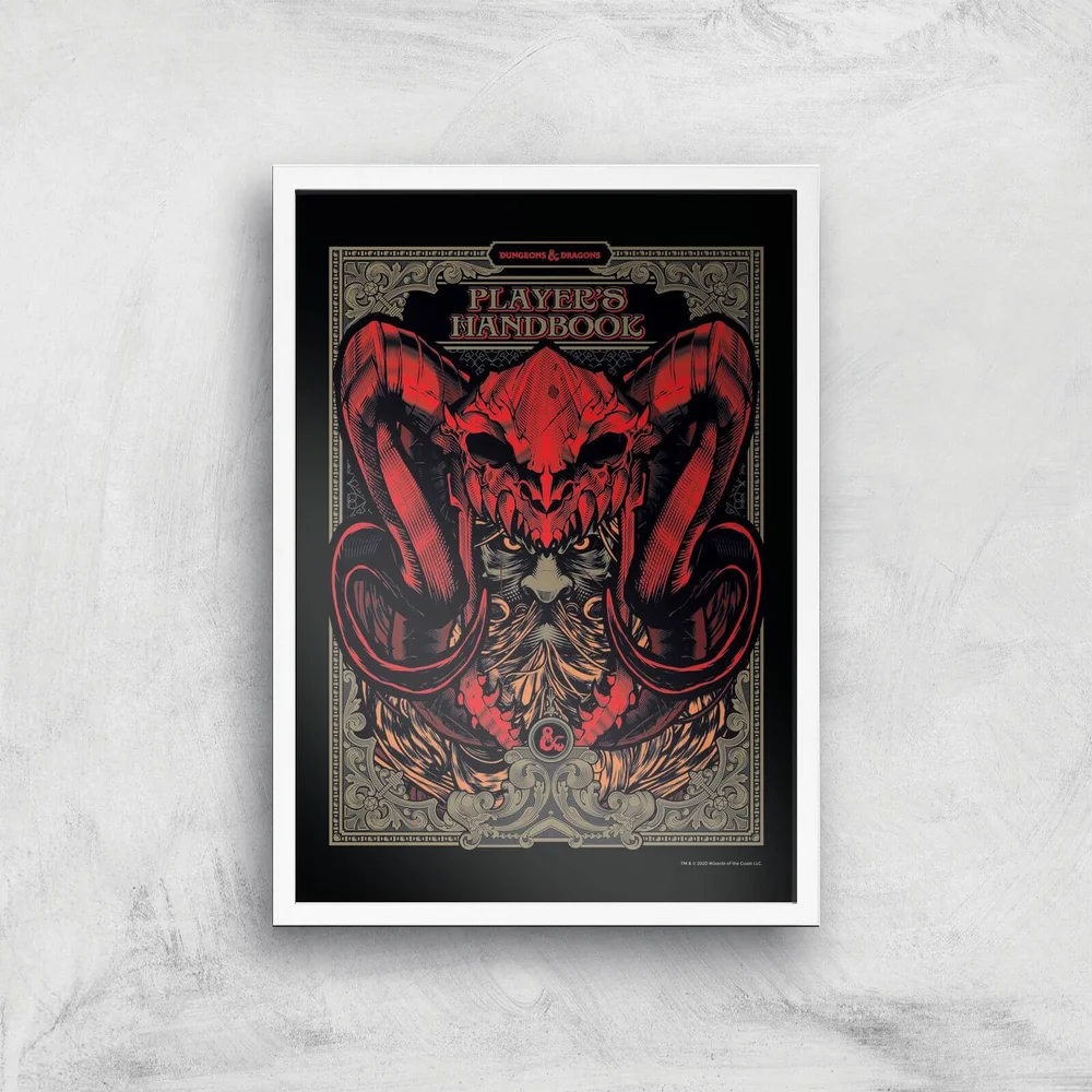 Dungeons & Dragons Players Handbook Giclee Art Print - A4 - White Frame Afbeelding 1