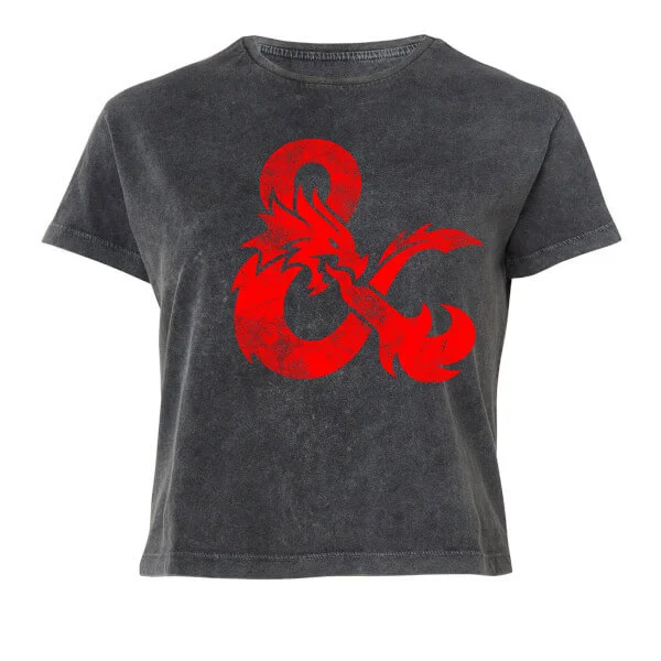 Dungeons & Dragons Distressed Red Ampersand Women's Cropped T-Shirt - Zwart Acid Wash - M Afbeelding 1