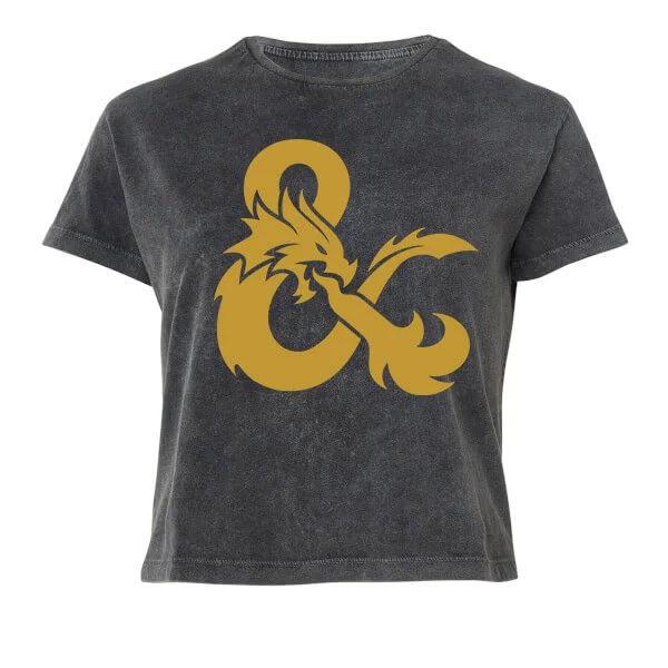 Dungeons & Dragons Gold Ampersand Women's Cropped T-Shirt - Zwart Acid Wash - XS Afbeelding 1