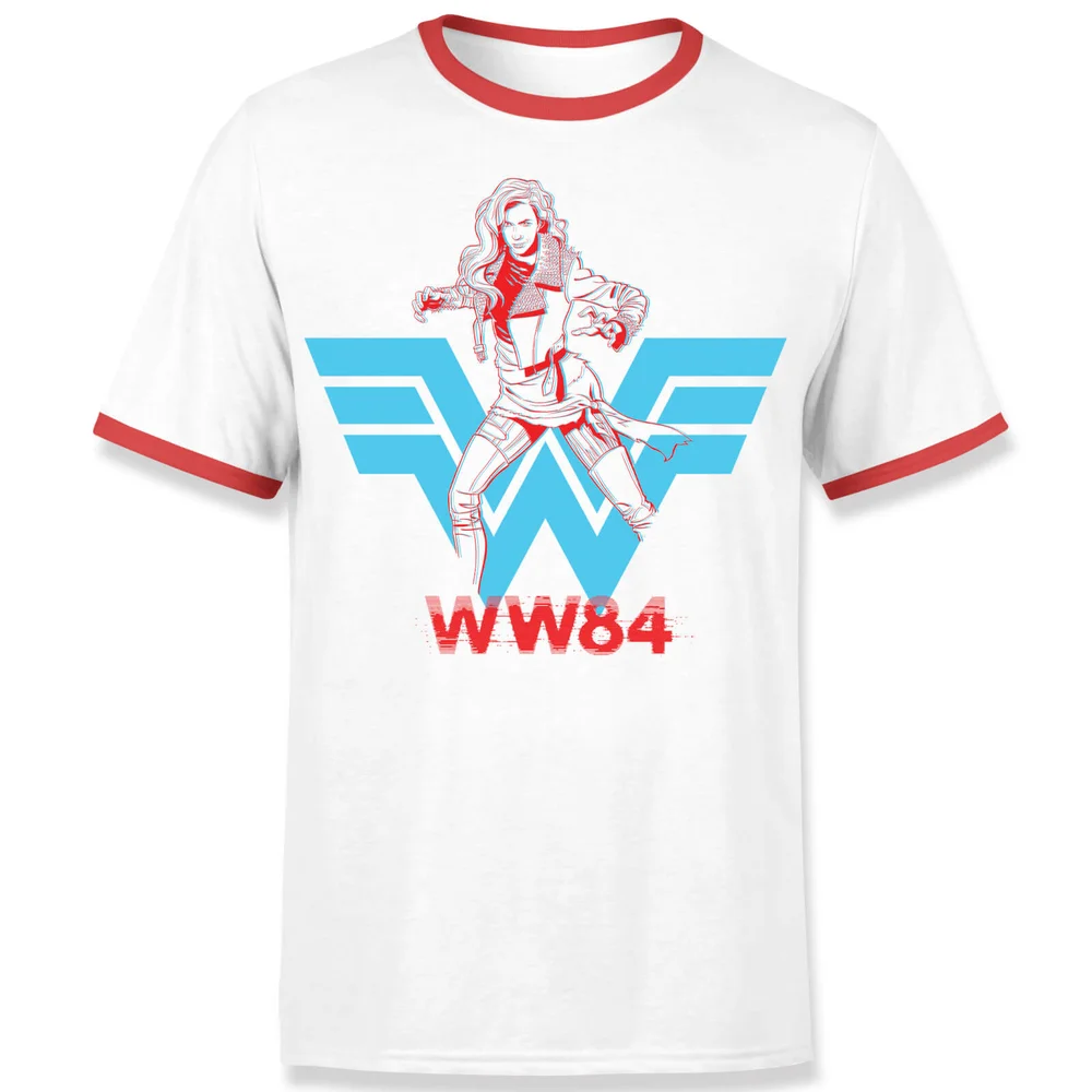Wonder Woman Barbara Unisex Ringer T-shirt - Wit / Rood - S Afbeelding 1