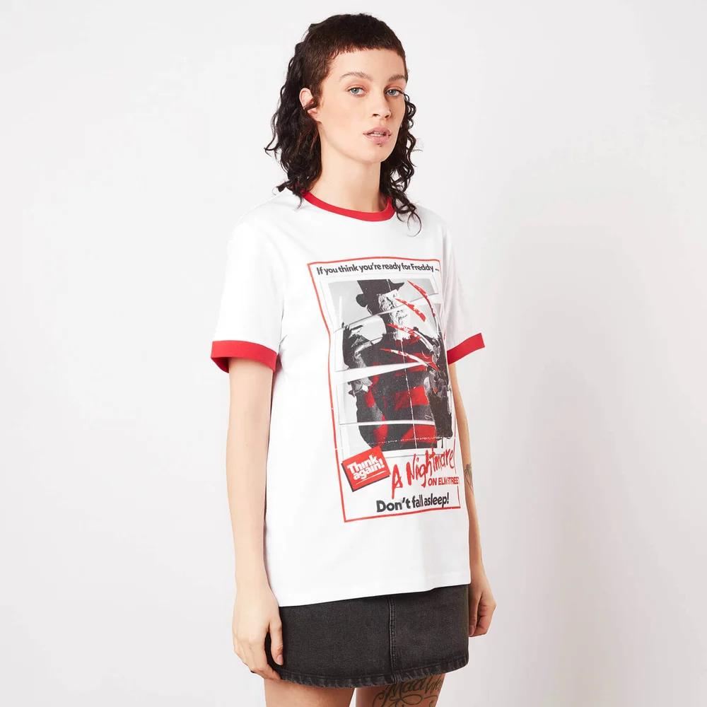 A Nightmare On Elm Street Don't Fall Asleep Unisex Ringer T-Shirt - Wit / Rood - S Afbeelding 1