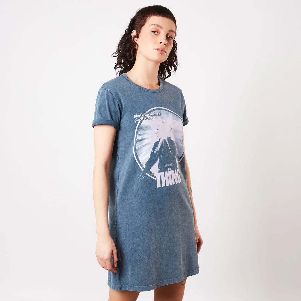 The Thing Man Is The Warmest Place To Hide Women's T-Shirt Dress - Navy Acid Wash - XXL Afbeelding 1