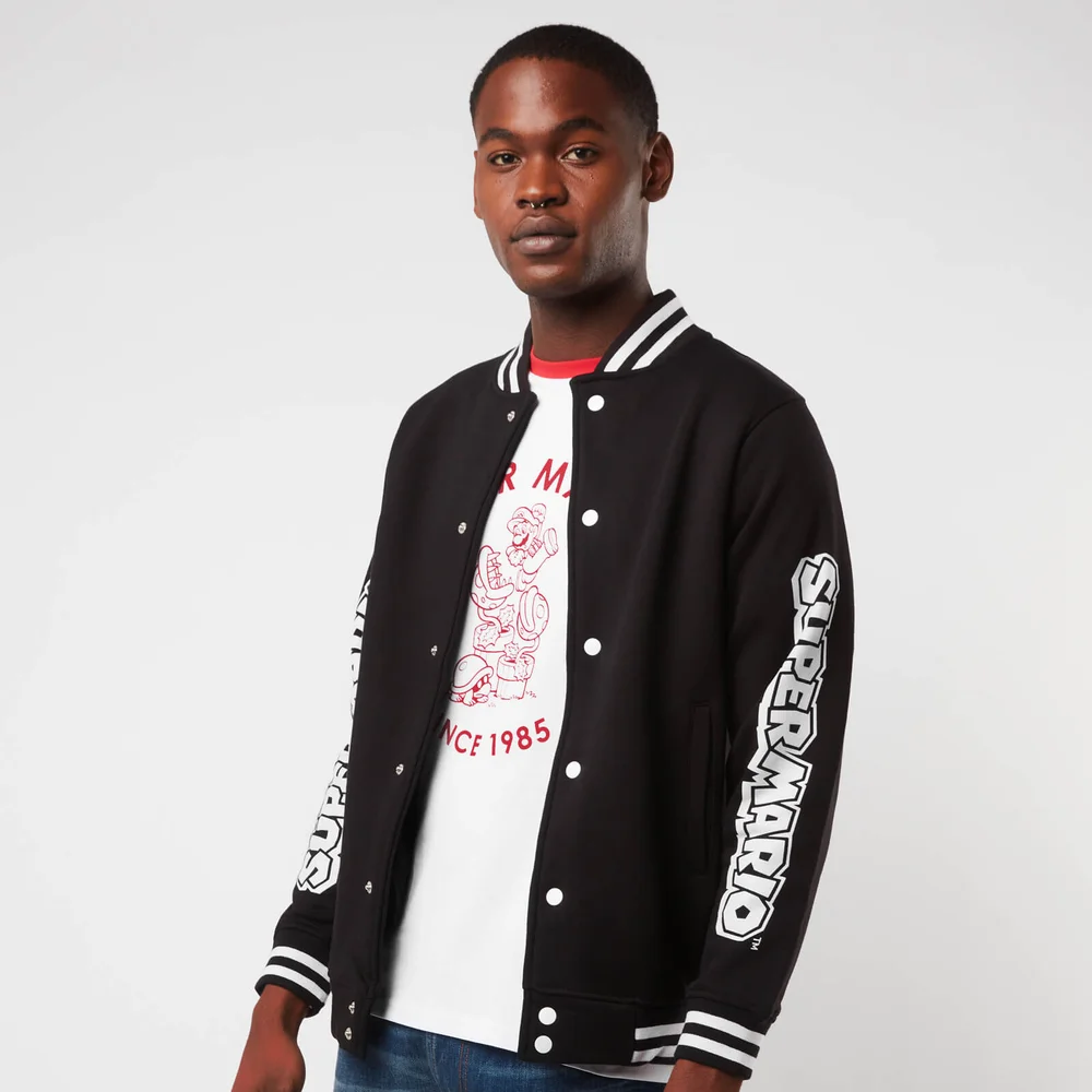Nintendo Super Mario Limited Logo Unisex Varsity Jacket - Zwart/Zwart - XL Afbeelding 1