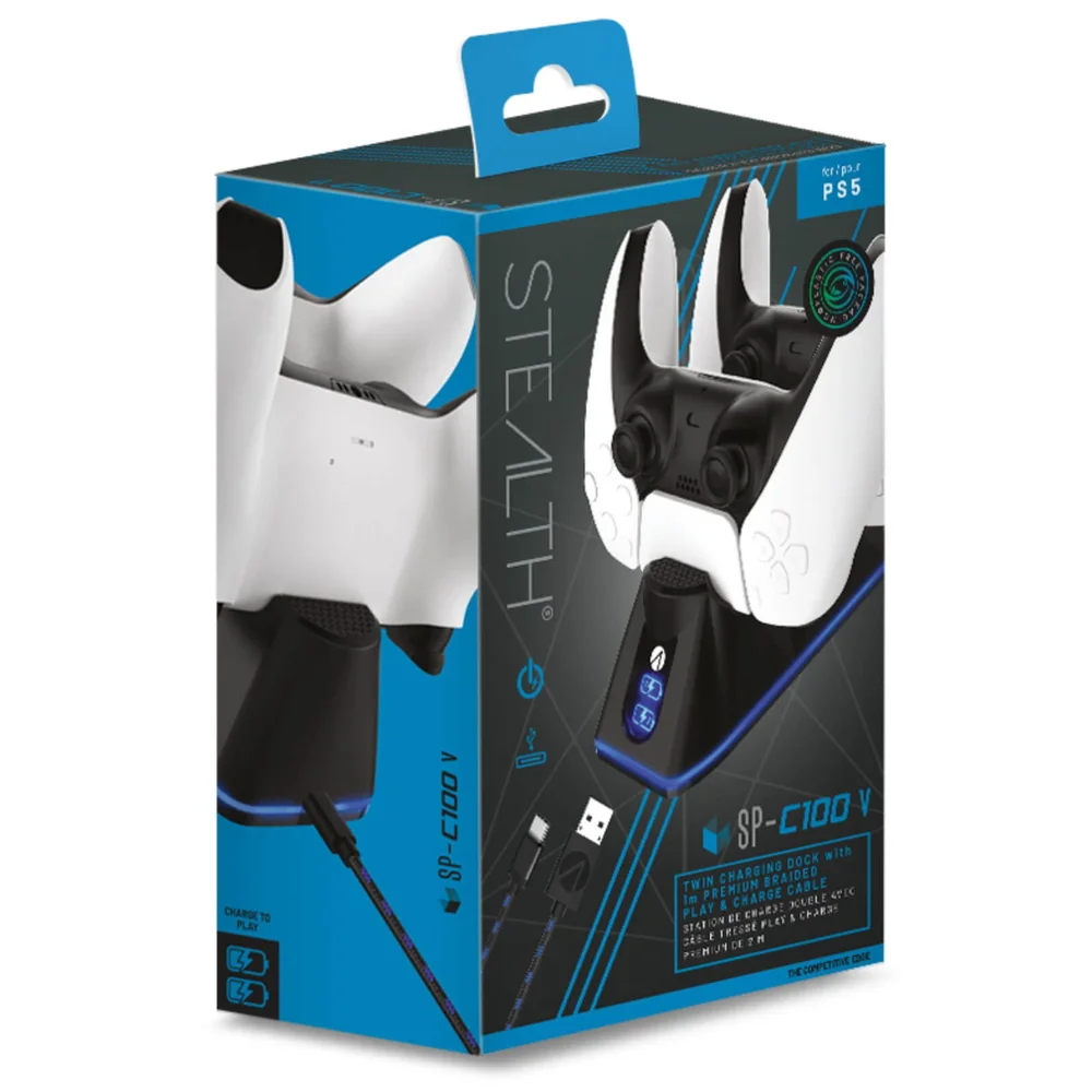 PS5 Twin USB Charging Dock & Play & Charge Cable - Black Afbeelding 1