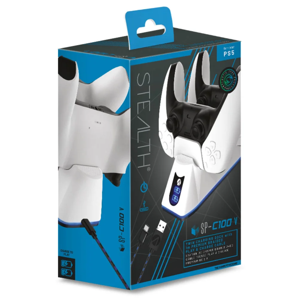 PS5 Twin USB Charging Dock & Play & Charge Cable - White Afbeelding 1