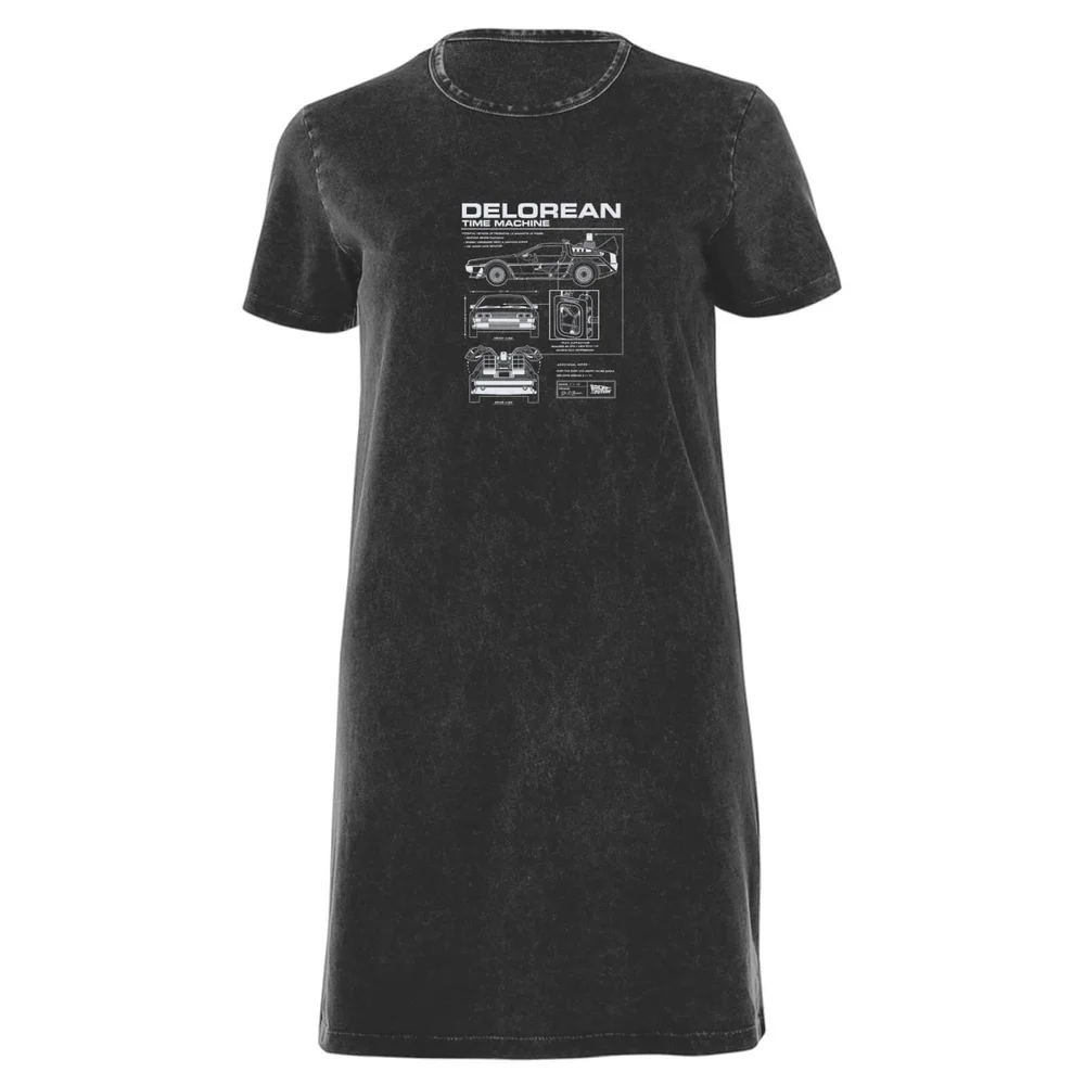 Back To The Future Delorean Women's T-Shirt Dress - Black Acid Wash - M - Black Acid Wash Afbeelding 1
