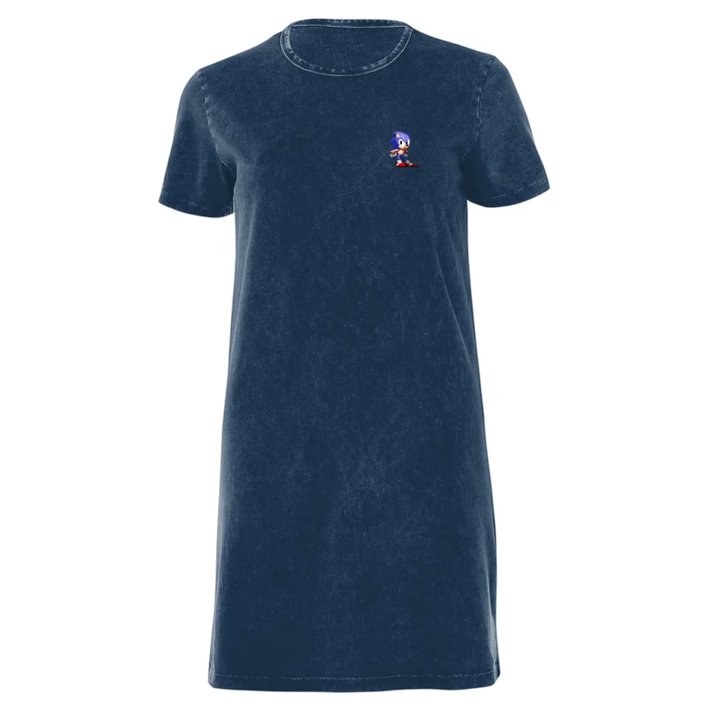 Sega Sonic Pixel Women's T-Shirt Dress - Navy Acid Wash - XXL - Navy Acid Wash Afbeelding 1