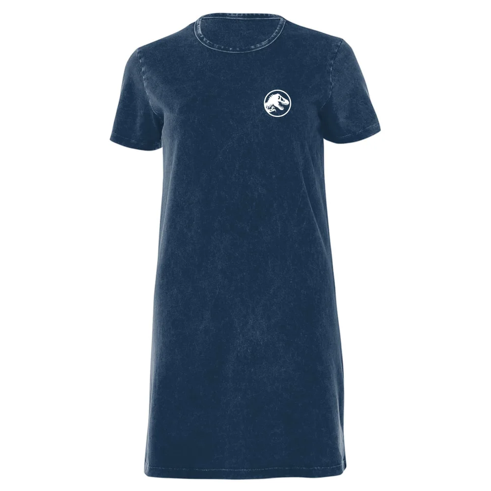 Jurassic Park White Women's T-Shirt Dress - Navy Acid Wash - XXL - Navy Acid Wash Afbeelding 1