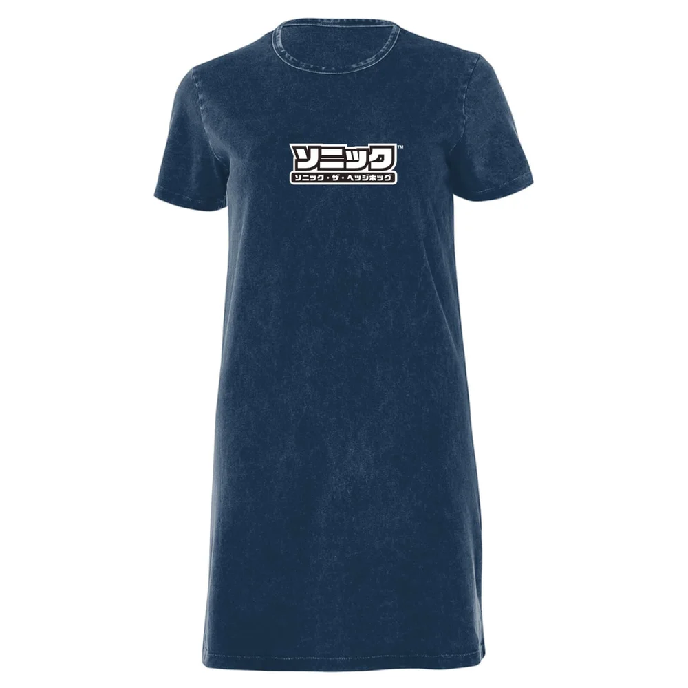 Sega Start Screen Women's T-Shirt Dress - Navy Acid Wash - XXL Afbeelding 1