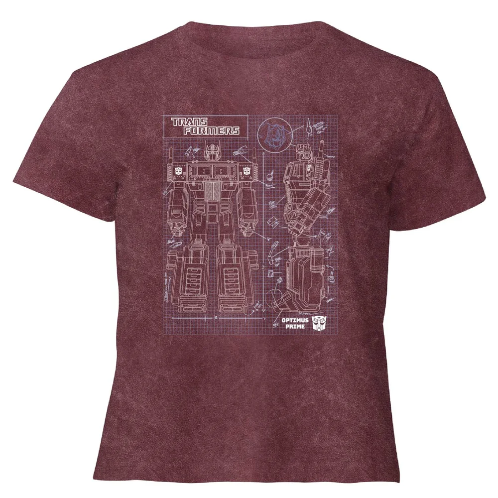 Transformers Optimus Prime Schematic - Women's Cropped T-Shirt - Burgundy Acid Wash - XS Afbeelding 1