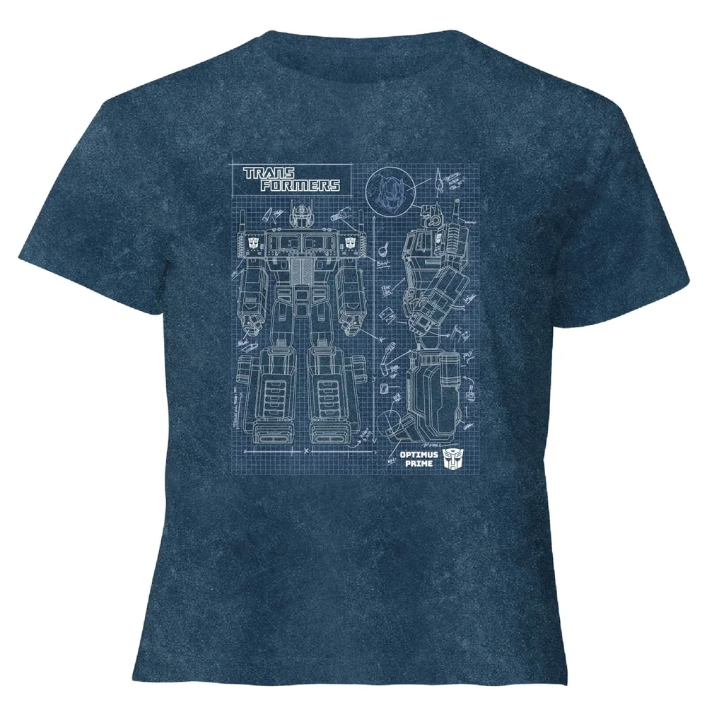 Transformers Optimus Prime Schematic - Women's Cropped T-Shirt - Navy Acid Wash - XS Afbeelding 1