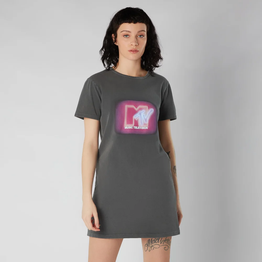 MTV Women's T-Shirt Dress - Zwart Acid Wash - M Afbeelding 1