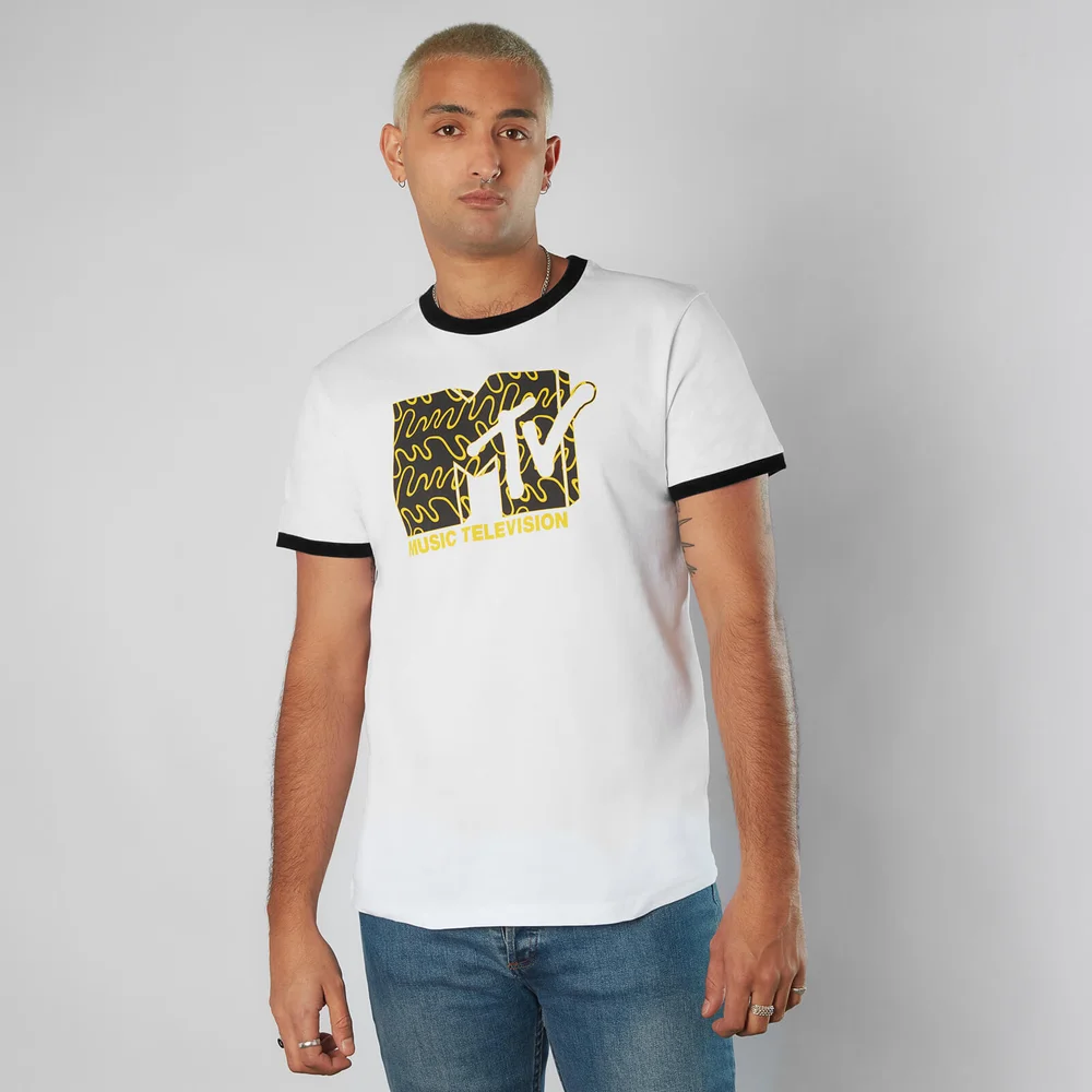 MTV Unisex Ringer T-Shirt - Wit - L Afbeelding 1