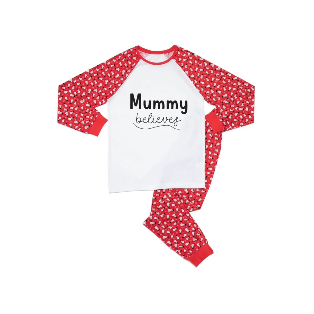 Mummy Believes Women's Patterned Pyjamas - White / Red - XL Afbeelding 1