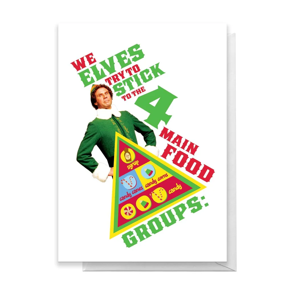 Elf We Elves Try To Stick To The 4 Main Food Groups Greetings Card - Standard Card Afbeelding 1