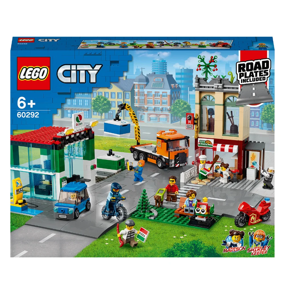 LEGO 60292 City Stadscentrum Bouwset met een Speelgoedmotor, Fiets, Vrachtwagen, Rijplaten en 8 Minifiguren Afbeelding 1