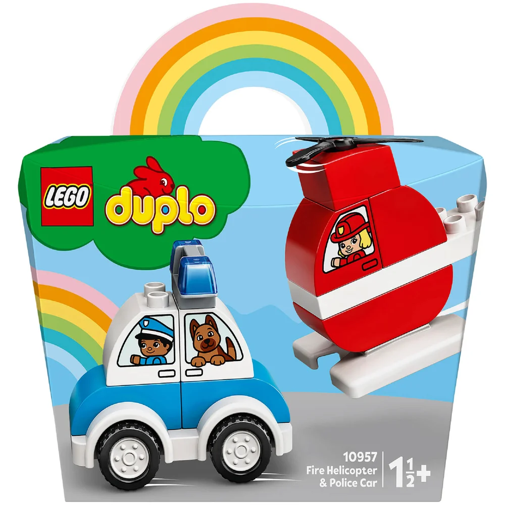 LEGO 10957 DUPLO Brandweerhelikopter en Politiewagen Babyspeelgoed 1,5+ Jaar, Fijne Motoriek, Cadeau-Idee, Politiespeelgoed Afbeelding 1