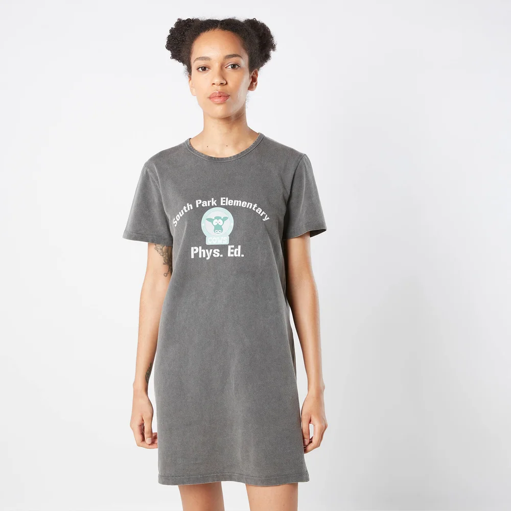 South Park Cows Phys Ed Women's T-Shirt Dress - Zwart Acid Wash - M Afbeelding 1