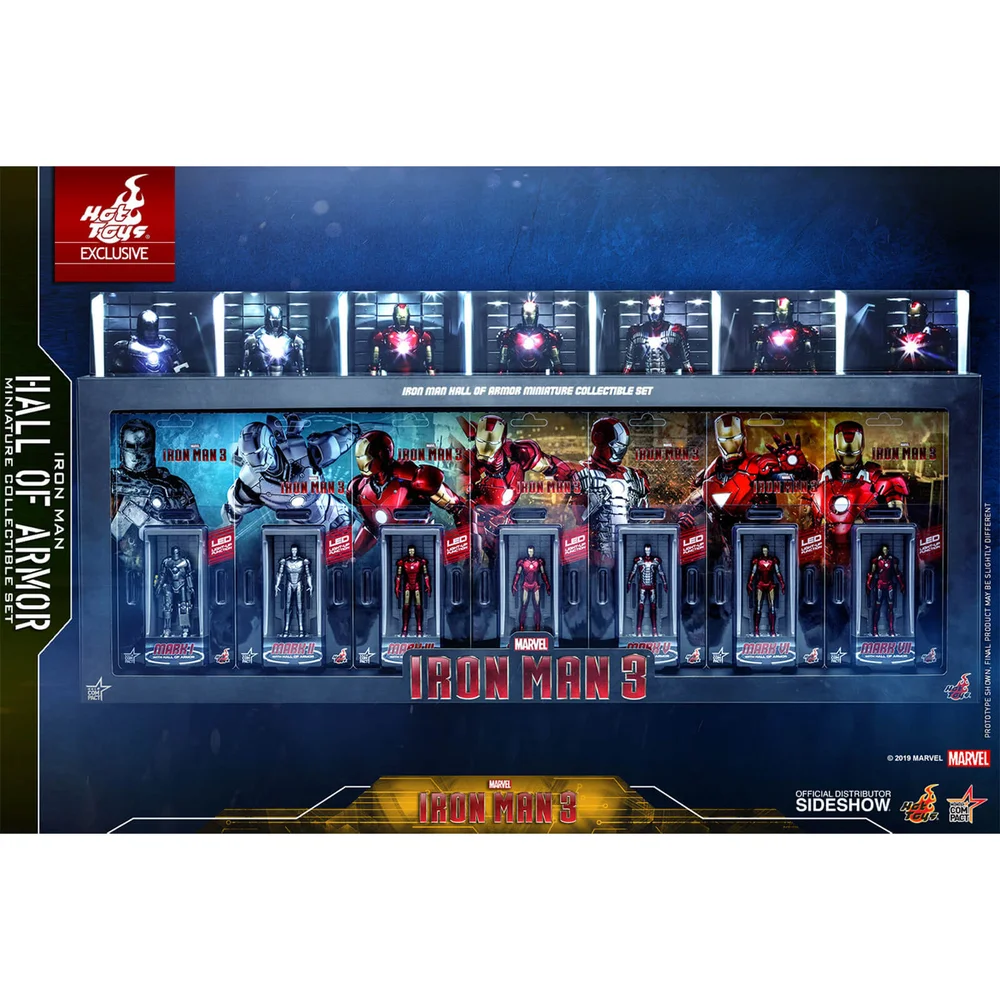 Hot Toys Movie Masterpiece Compact - Miniatuur Figuur: Iron Man 3 - Iron Man Hall of Armor (7 Stuks Set/Uitgesneden Verpakking) Afbeelding 1