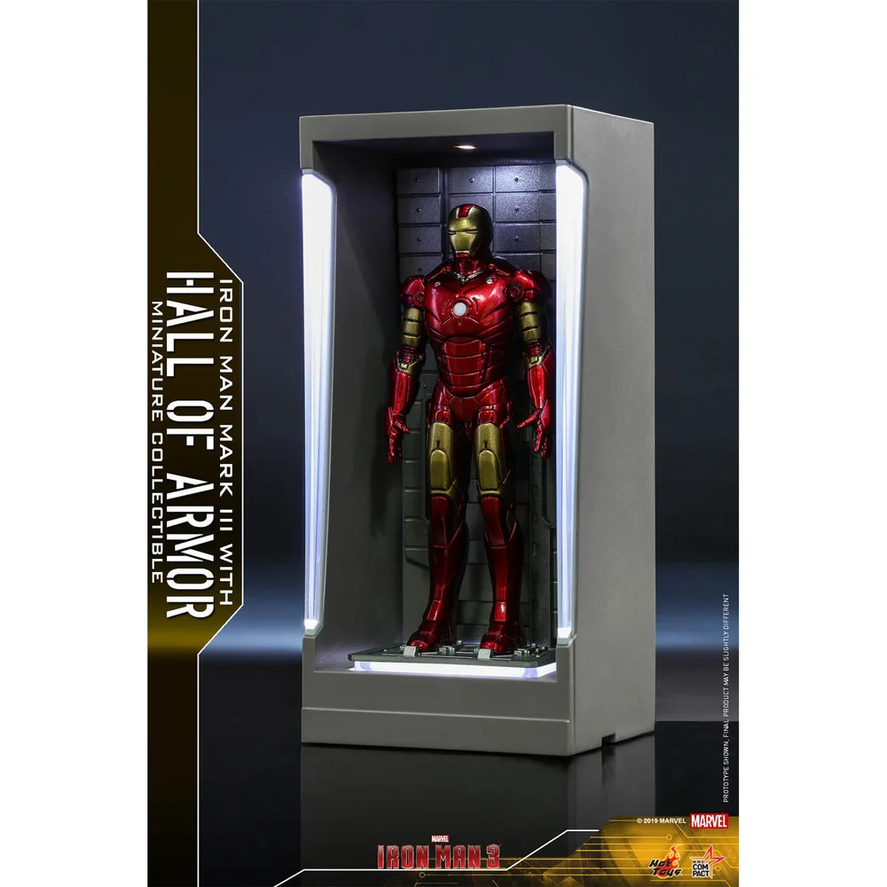 Hot Toys Movie Masterpiece Compact - Miniatuur Figuur: Iron Man 3 - Iron Man Mark 3 (met Hall of Armor) Afbeelding 1