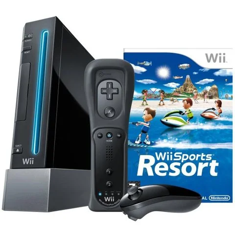Black Nintendo Wii Console including Wii Sports + Wii Sports Resort (with Wii RemotePlus) Afbeelding 1