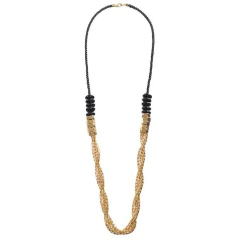 French Connection Twist Chain & Cord Necklace - Black -Gold Afbeelding 1