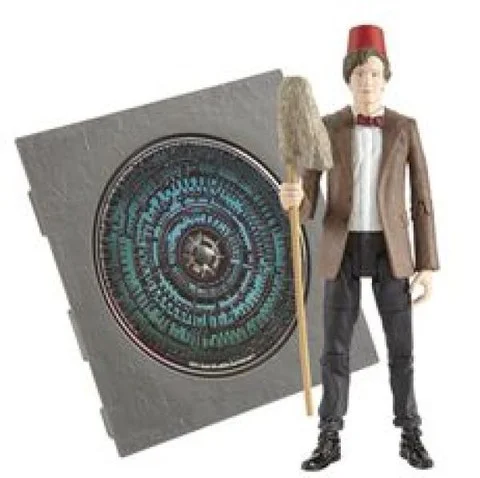 Dr Who Pandorica 5 Inch Action Figure and Audio MP3 CD Collection Dr Who With Fez and Mop Afbeelding 1
