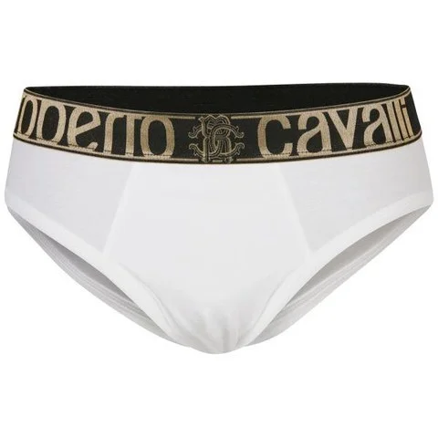 Roberto Cavalli Men's Gold Contrast Brief - White - S - Wit Afbeelding 1