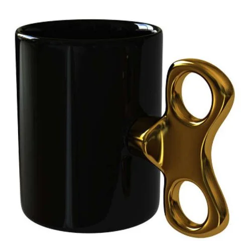 Black Ceramic Mug with Gold Key Style Handle Afbeelding 1
