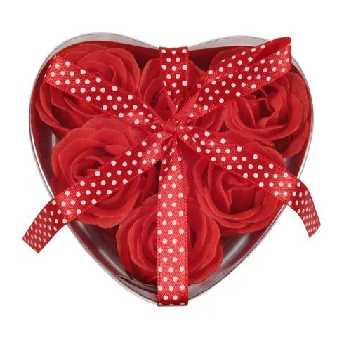6 Rose Scented Bath Flowers in a Heart Box Afbeelding 1