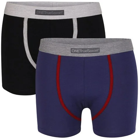 One True Saxon Men's Two Pack Boxers - Black/Navy - S - Black/Navy Afbeelding 1